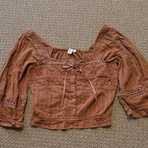 American Eagle Brown Lace Detail Women's Top